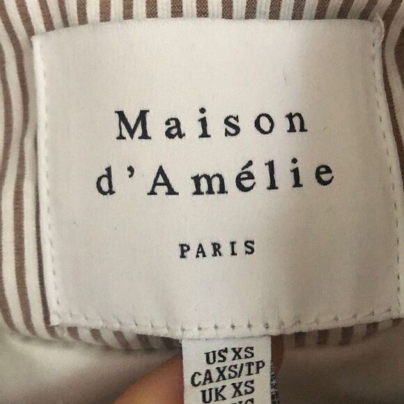 Maison D'Amelie Paris Brown pinstripe double breasted blazer with stretch size X - Picture 4 of 6